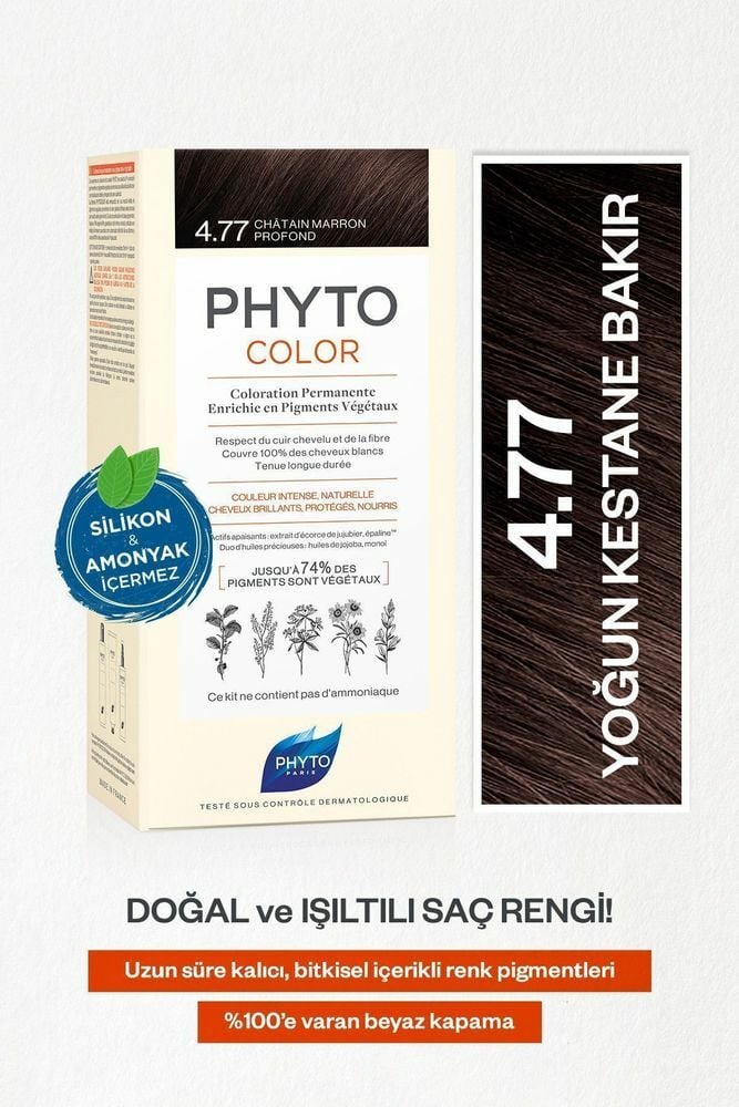 Phytocolor 4.77  Yoğun Kestane Bakır Amonyaksız Kalıcı Bitkisel Saç Boyası