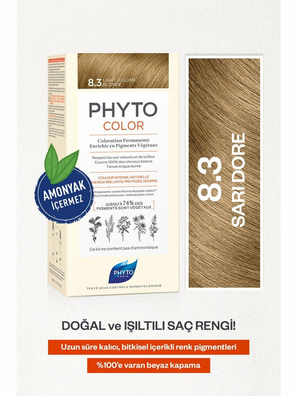 Phytocolor 8.3 Sarı Dore Amonyaksız Kalıcı Bitkisel Saç Boyası